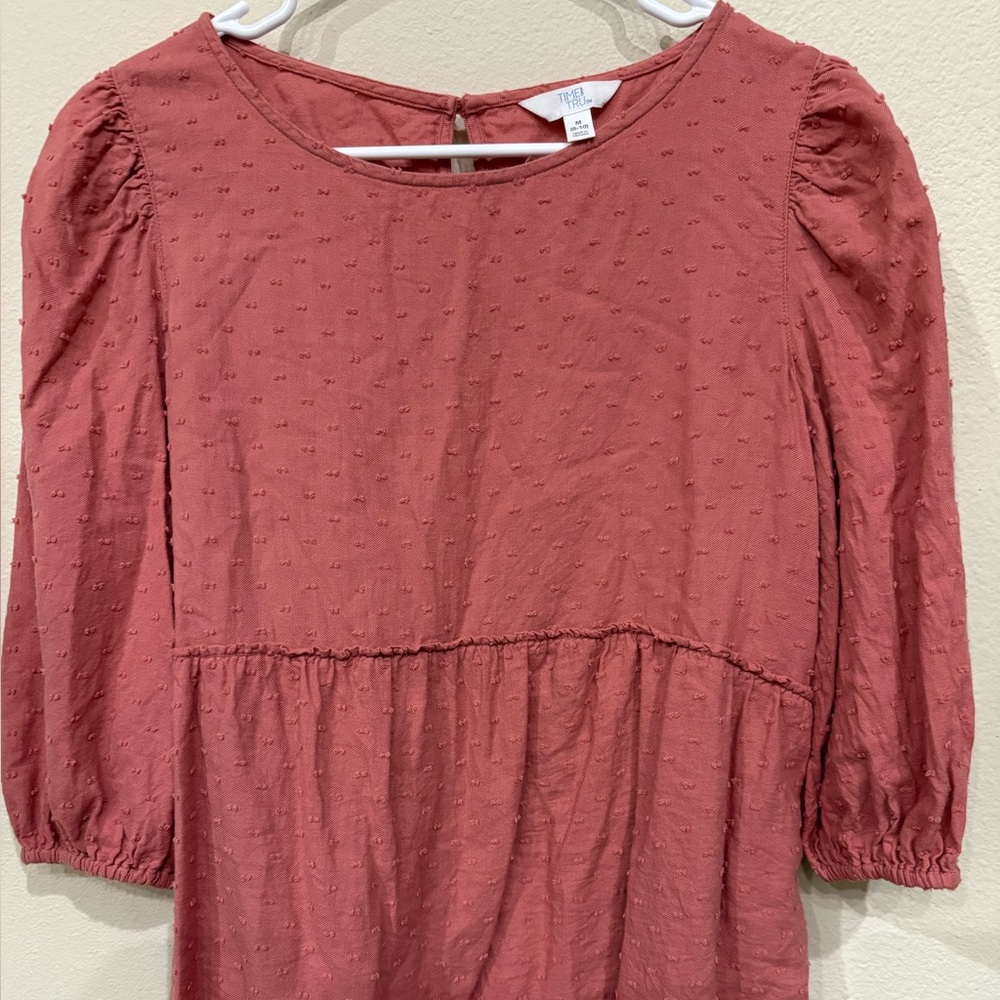 Time and Tru Women's Rose Textured Dot Blouse With Quarter Puffy Sleeves size M